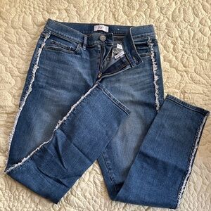 LOFT Dark Blue Skinny Jeans with Frayed Side Seams